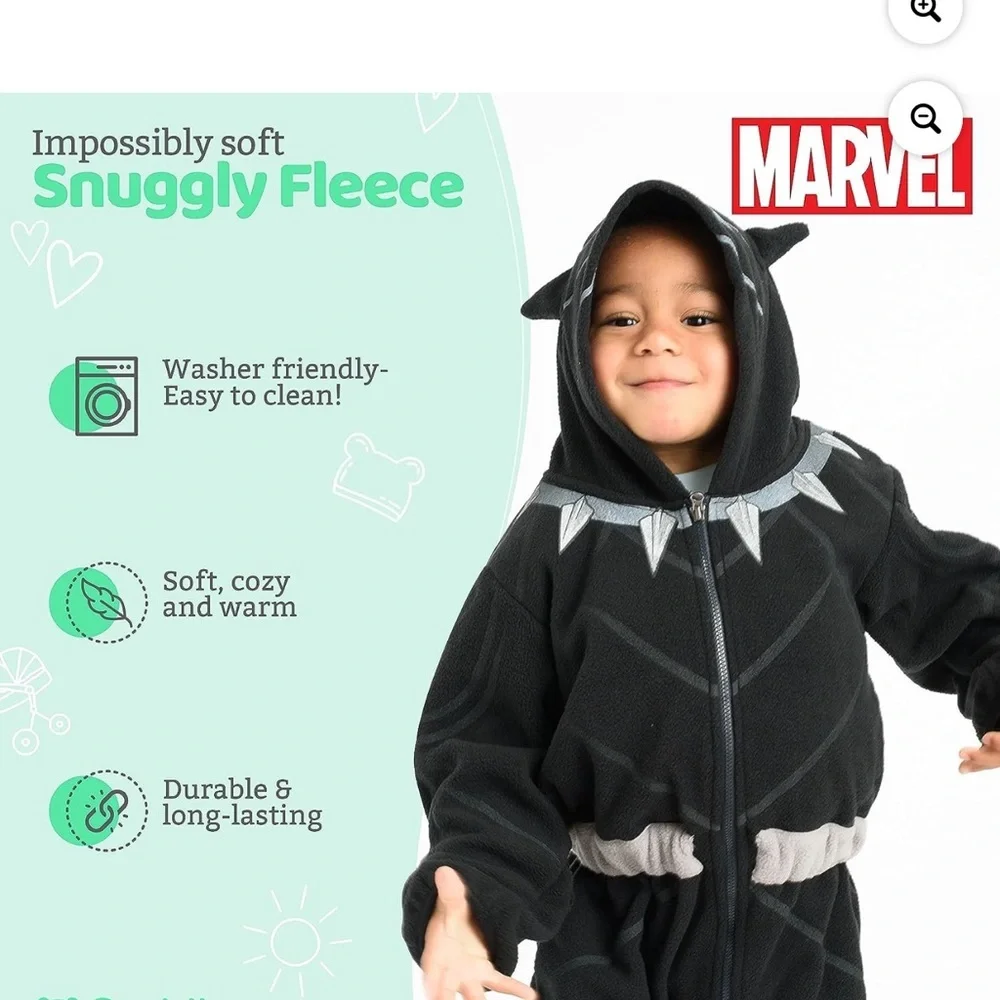 MARVEL Cuddle club Black Panther Kids fleece Costume zip up jumpsuit size 12-18M